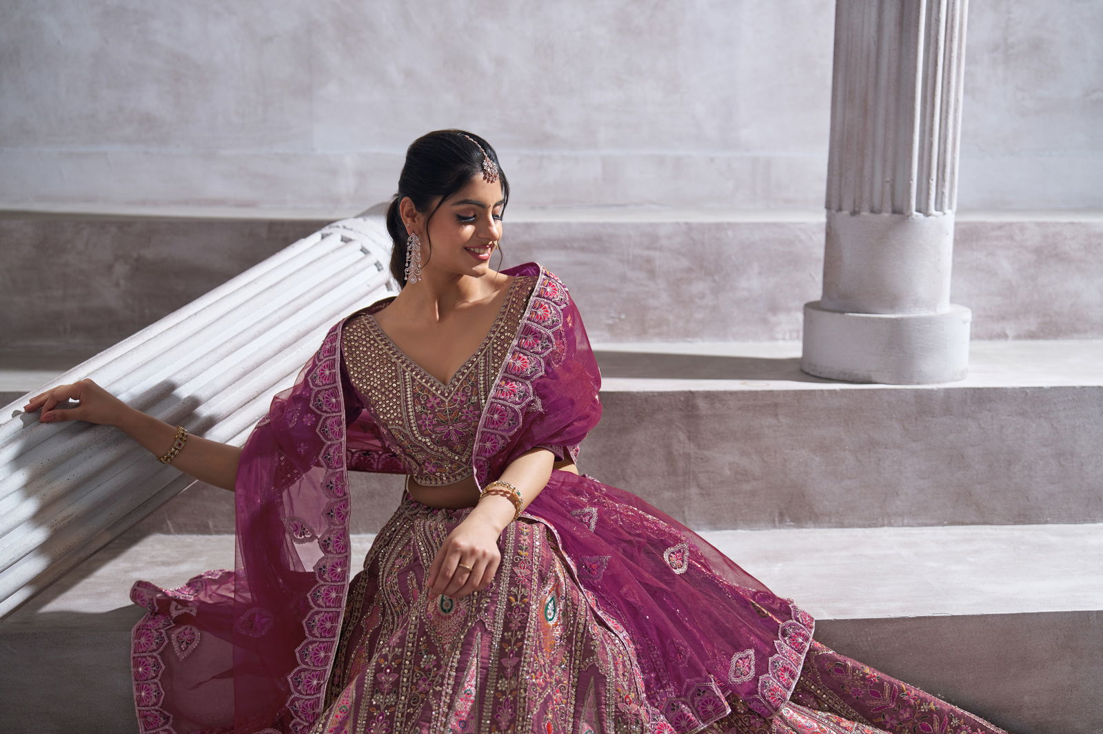 Kf 32 Purple Banarasi Silk Patch Work Semi Bridal Lehenga Choli Exporters In India